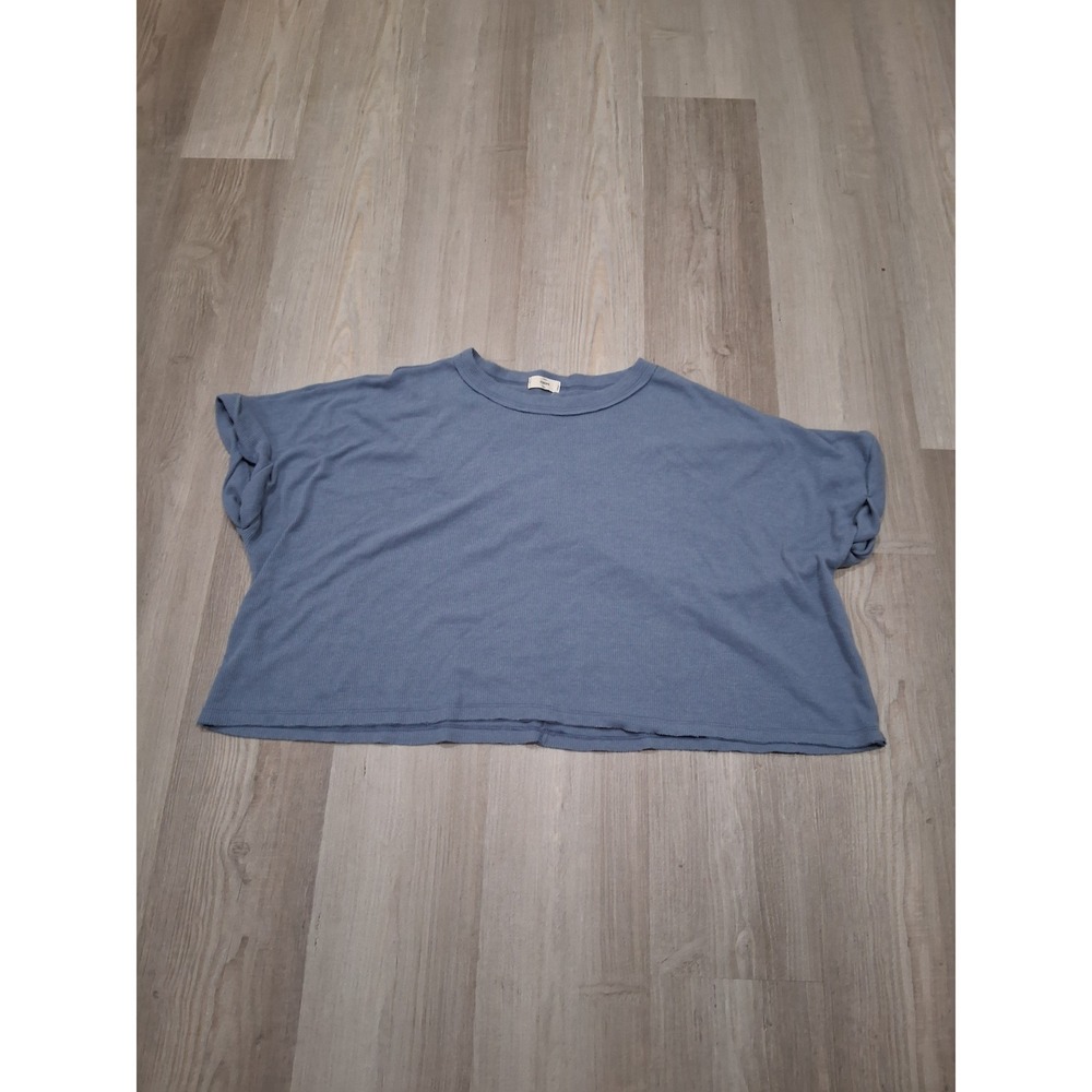 Entro Blue Waffle‎ Knit Cropped Top Boxy Short Sleeve Thermal Shirt Womens OS